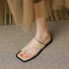 Slippers women's flat toe cool slippers wear summer square head fashion versatile leather beach slippers