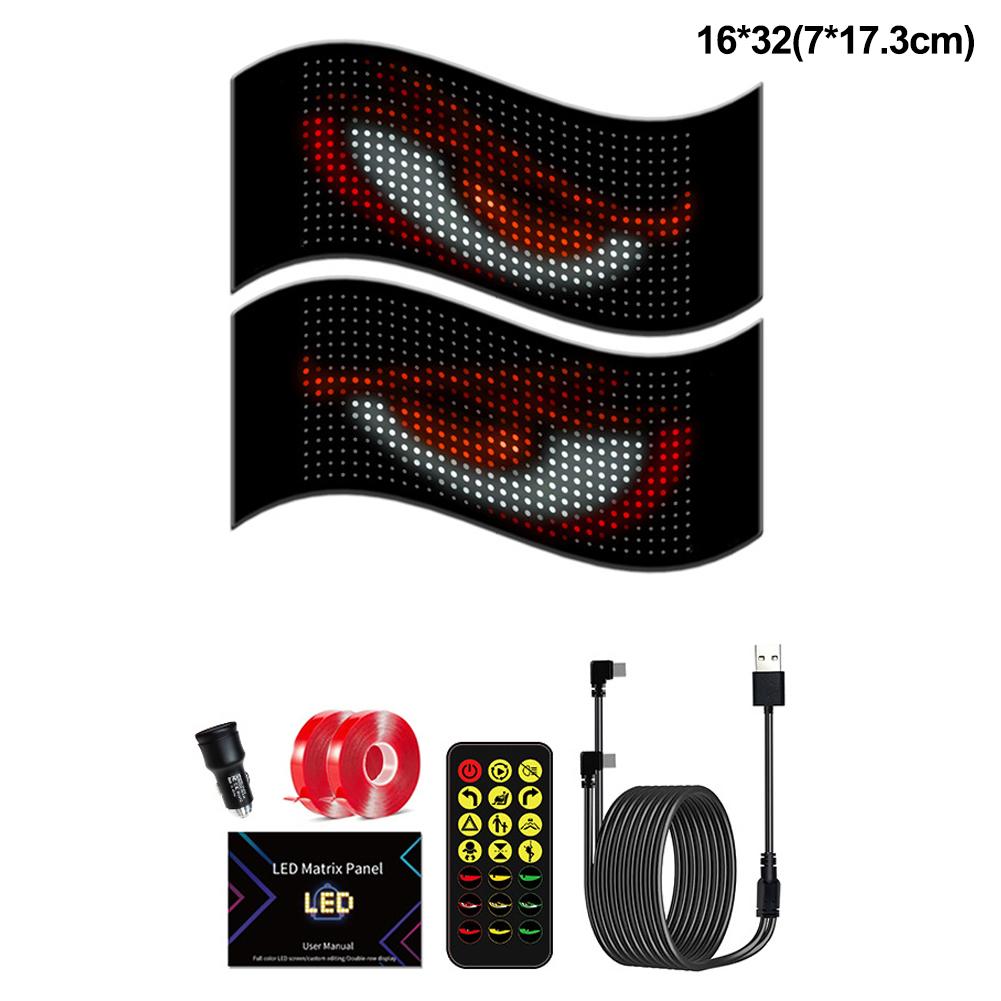 

2 шт. Подсветка «Дьявольские глазки» с управлением через Bluetooth-приложение, с автомобильным зарядным устройством, программируемая гибкая светодиодная панель для DIY, прокручивающаяся вывеска, подсветка для грузовика