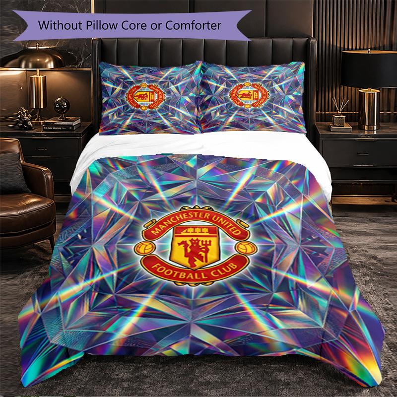 Juego de Cama de 3 Piezas con Patrón del Manchester United Suave Microfibra Funda Nórdica con Fundas de Almohada para Dormitorio