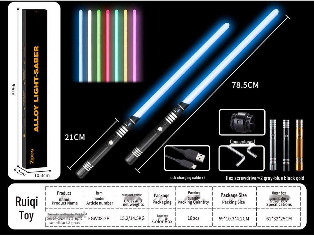 Dual RGB 15-Color Metal Lightsaber Toy - Star Wars Force Laser Sword for Dueling