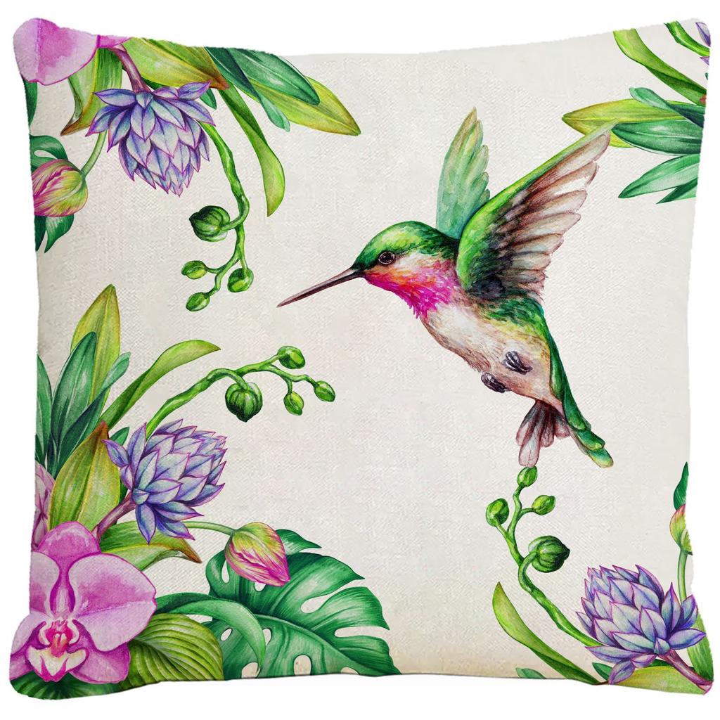 New Flower and Bird Pillow Case Green Leaf Cushion Cover Living Room Home Decoration Pillow