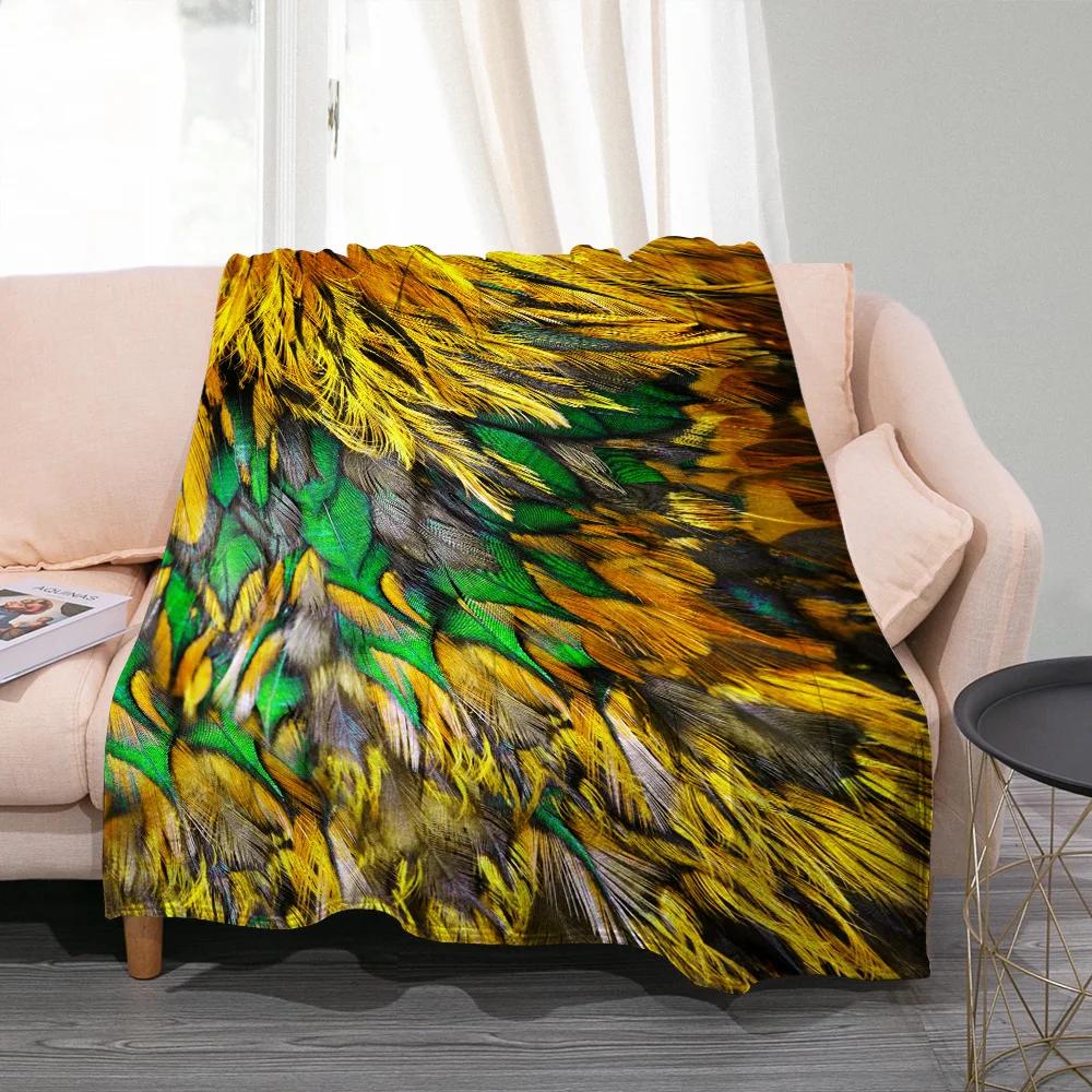 3D Colorful Bird Feather Throw Blanket Peacock Feathers Fashion Flannel Blanket Soft Warm Cozy Home Gifts for Bed Couch Sofa