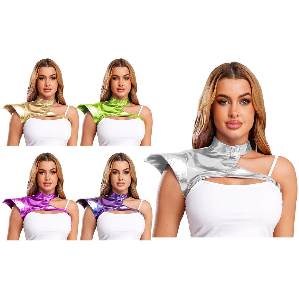 Womens Steampunk Armor Shrug Metallic Shiny Shoulder Design Fly Sleeve Adjustable Buckle Gothic Rave Shawl