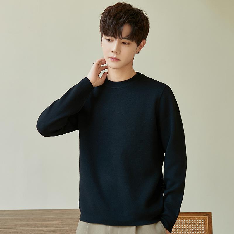 Autumn and Winter Inner Sweater Solid Color High-end Crew Neck Sweater Loose Trend Casual Men's Knitted Sweater
