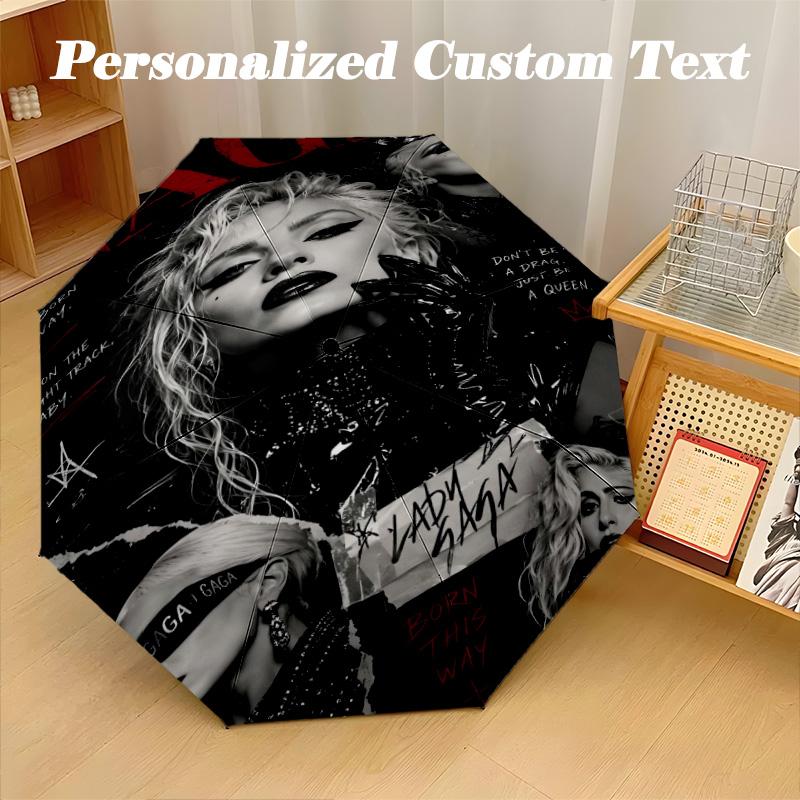 Portable Auto Folding Umbrella,Lady Gaga 8 Rib Waterproof Umbrella For Camping Commute