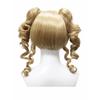 Golden Double Ponytail Braided Wig with Bangs Fluffy Layered Wavy Curly Glossy Synthetic Cosplay Anime Lolita