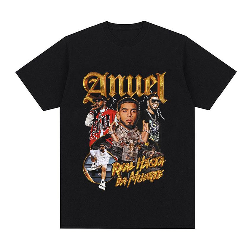 2025 Summer Rapper Anuel AA Retro Graphic T Shirt Real Hasta La Muerte 100% Cotton T-shirt Men's Hip Hop Oversized Tees Men Punk