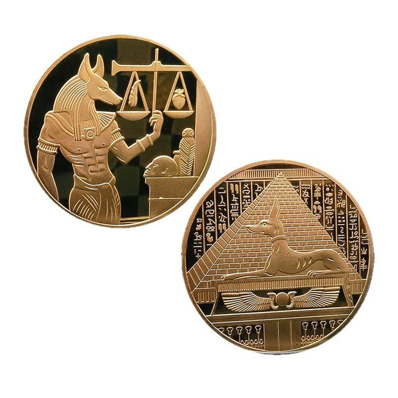 1Pc Ancient Egyptian Pharaoh, Anubis Libra Commemorative Coin, Hound Dog Head Coin, Pyramid, Commemorative Medal Gift