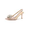 7520-7 [sheepskin] High Heels Women's Thin Heels 2025 New Pointed Empty Sandals Crystal Rose Wedding Shoes