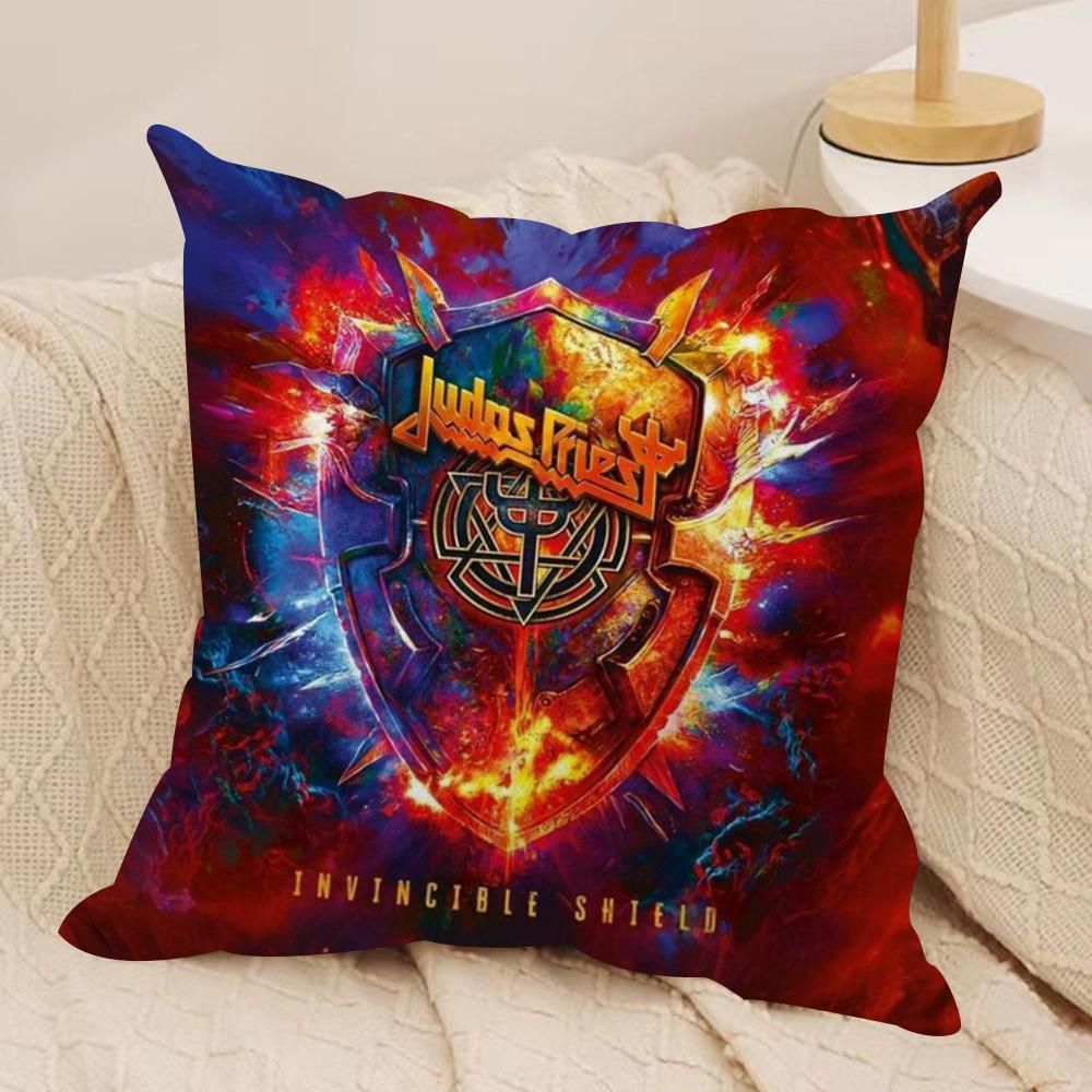 J-Judas P-Priest Cushion Cover Silky Short Plush Double-Sided Printed Pillow Case for Sofa All Seasons Home Decor Gift
