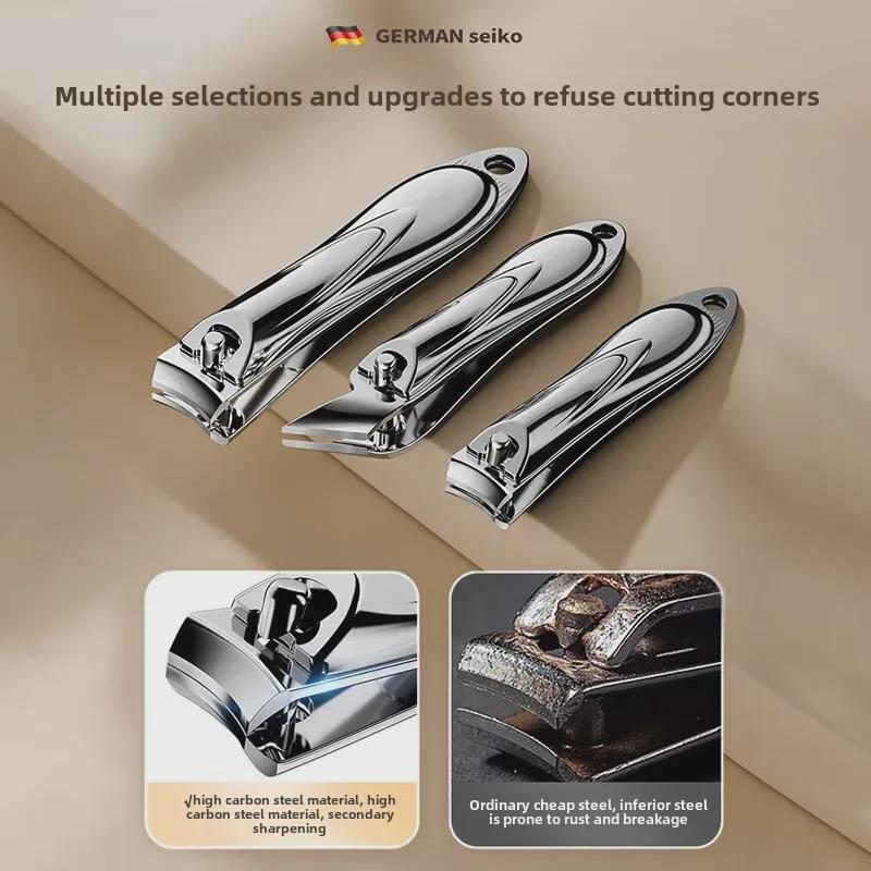 Portable Nail Clipper & Scissors Set with Rotating Leather Case - Large Anti-Splash Design