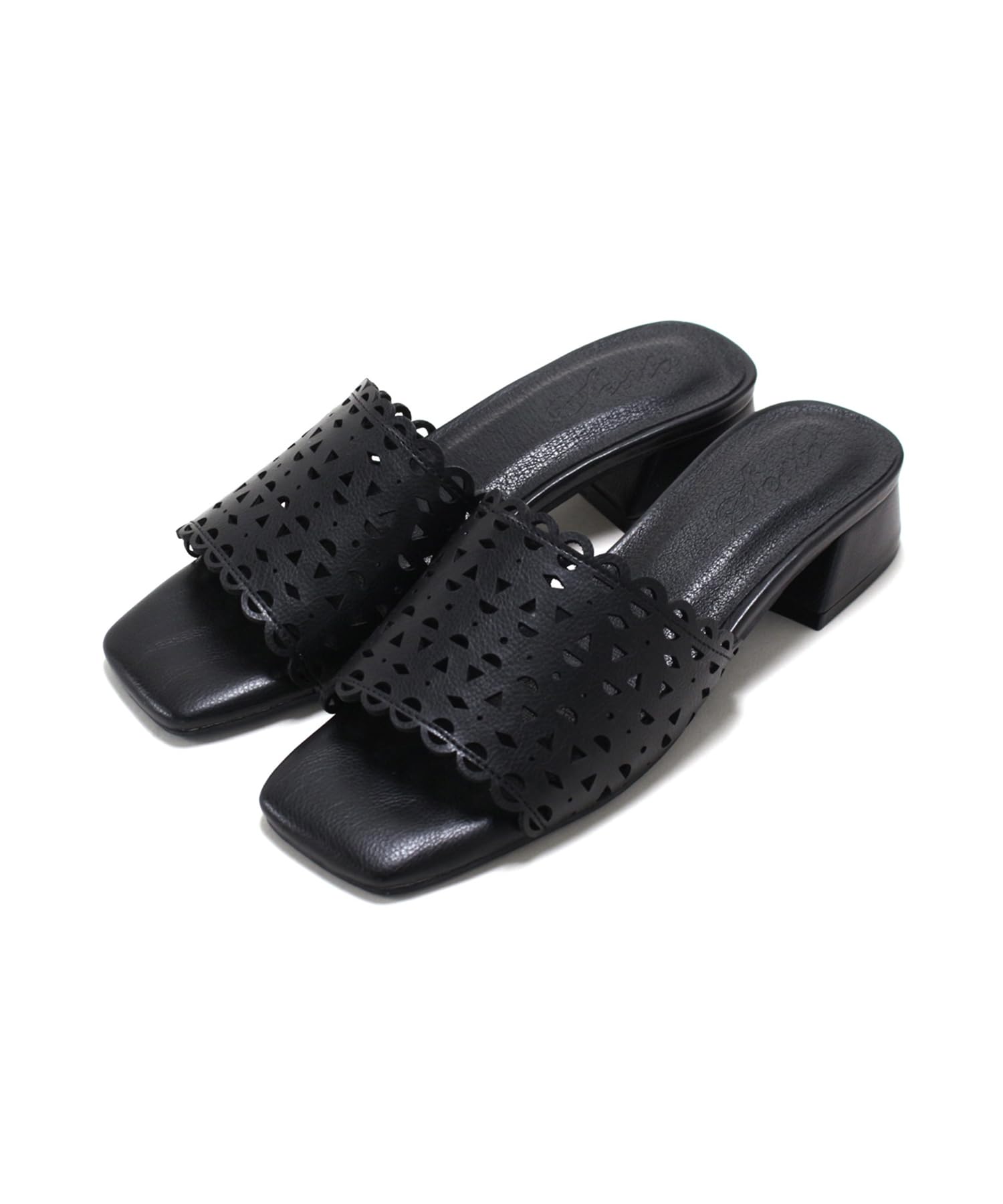 

Cutwork Low Heel Mule Sandals for [Sest] Women, S, Black, dts406-BLK-S чорний