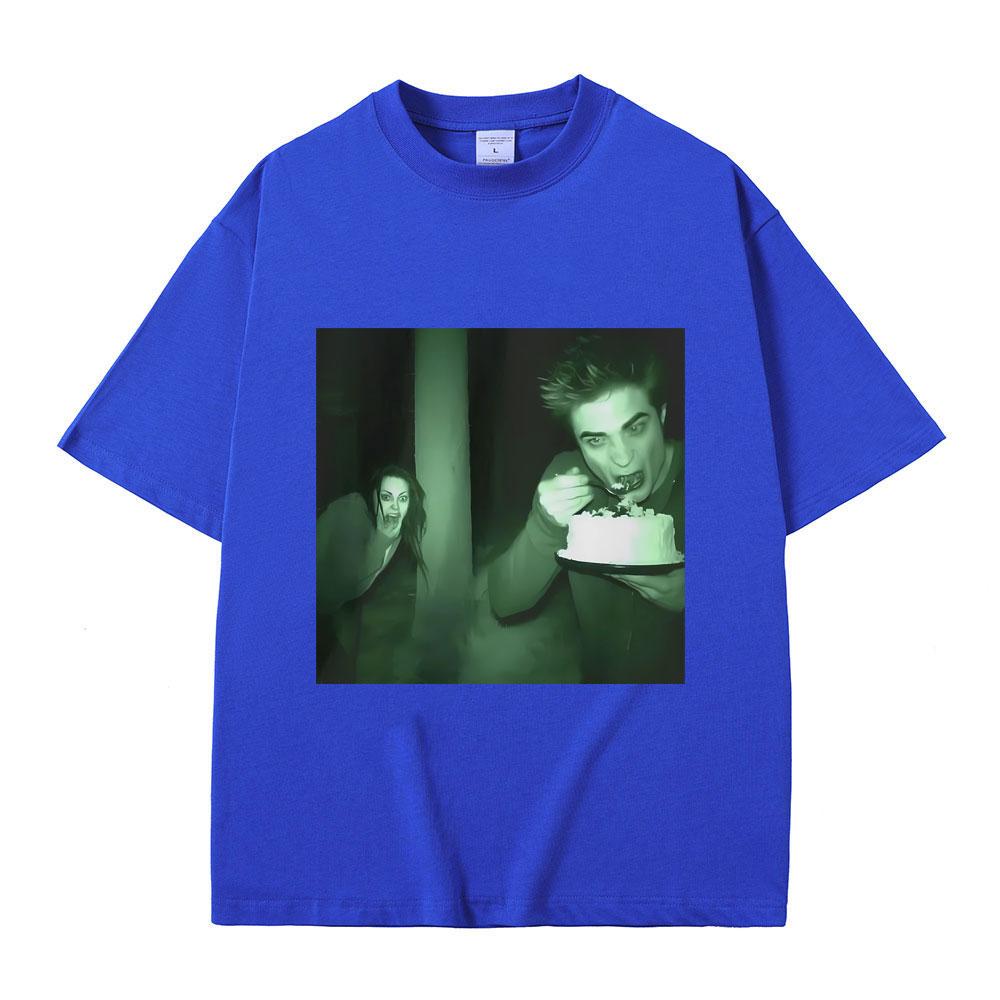 Funny Twilight Edward and Bella Trail Cam Rating Cake Print T-shirts Robert Pattinson Meme Tshirt Men Fashion Oversized T Shirts