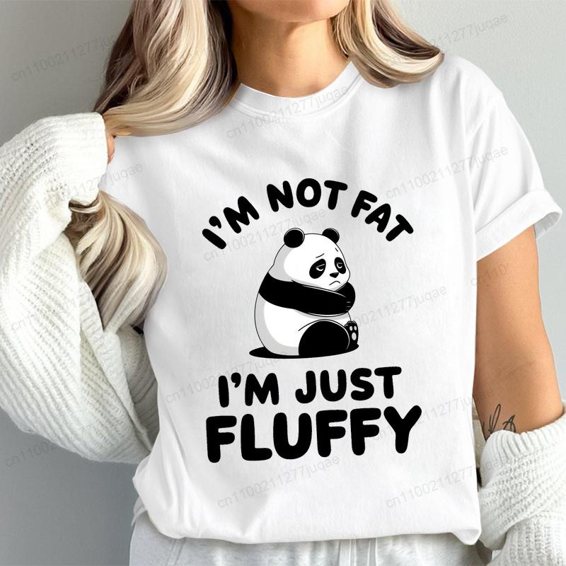 Women s T-shirt I m Not Fat-Just-Fluffy-Panda Graphic Tee Short Sleeve Casual Tops Kawaii Panda Fashion Women Tees Streetwear S