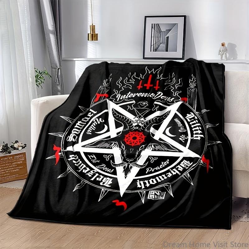 1pc sheep Head Satan Printed Flannel Blanket, Soft Casual Warm Blanket, Office Throw Blanket, Outdoor Camping Travel Blanket