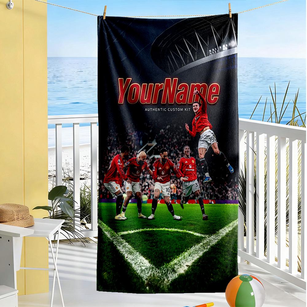 Manchester Customize Text Beach Towel Quick-Dry Soft Microfiber Perfect for Traveling Yoga Camping and Swimming