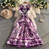 Summer Vintage Designer Print Blue White Porcelain Runway Dress Women Fashion Sleeveless Tank Midi Party Dresses