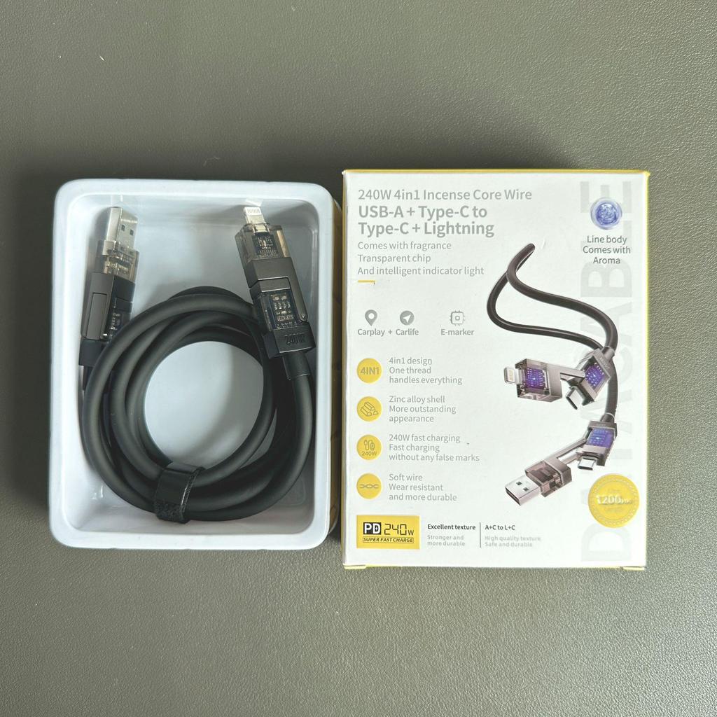 Smart Flash Charge: Baimo 240W 4-in-1 Aromatherapy Fast Charging Cable for Apple & Android
