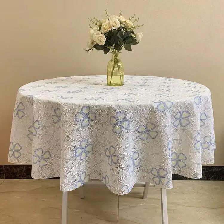 Tovaglia rotonda in pizzo di plastica Spessa Tovaglia stampata multicolore Impermeabile Resistente all'olio Lavabile Copritavolo