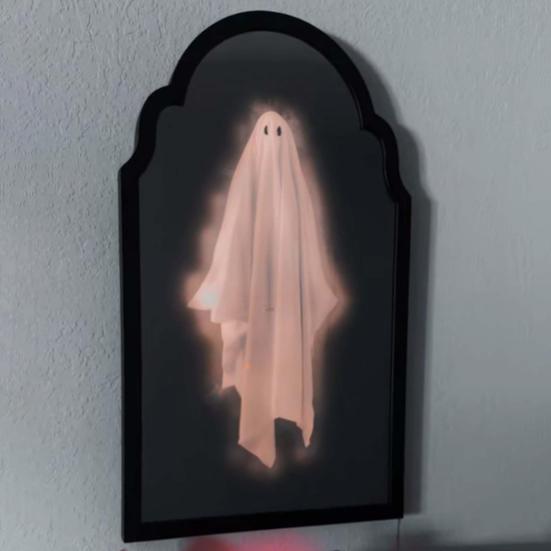 Halloween Novelty Ghost Mirror Light-up Hologram Ghost Mirror with LED Light for Haunted House Indoor Bedroom Kitchen Fireplace Decor