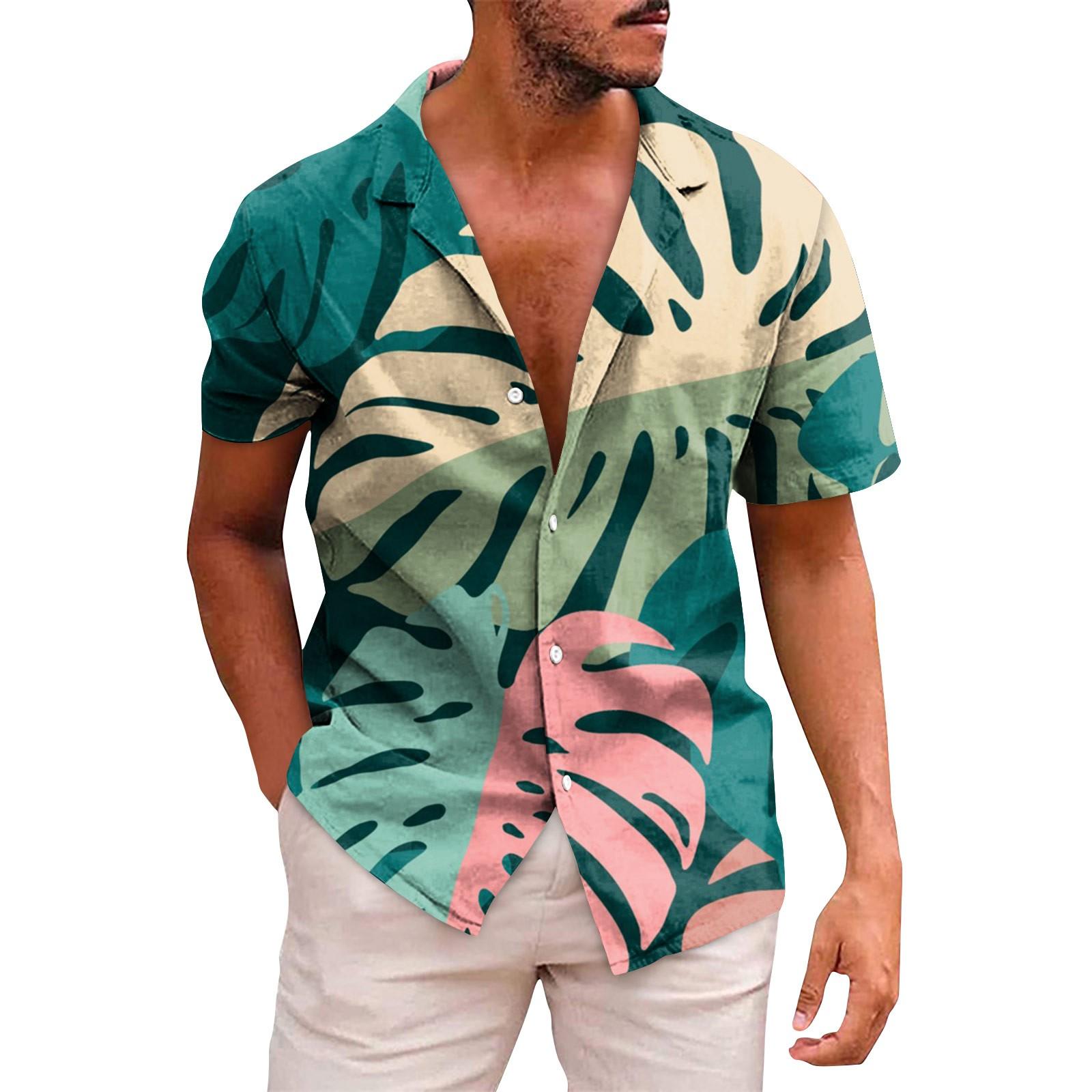 

Мужские гавайские рубашки с короткими рукавами и пуговицами с принтом. Мужские повседневные модные рубашки с короткими рукавами. L