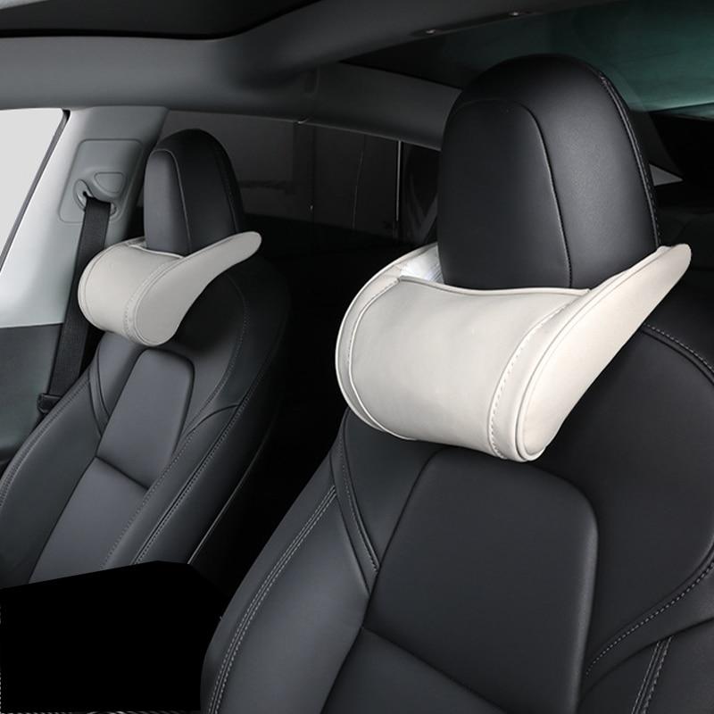 For Tesla Model3/Y Neck / Headrest Pillow Universal Car Neck Pillow For Rest Leather Neck Pillow Memory Cotton Pillow Accessory