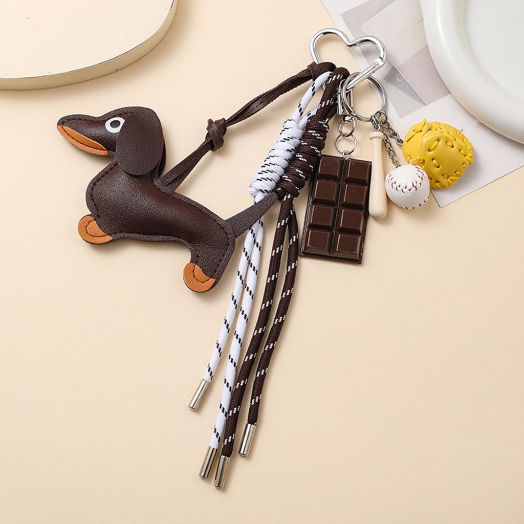Fashionable Retro Sausage Dog Keyring Fashionable Sturdy PU Jewelry Accessory for Collectors and Trendsetters Use
