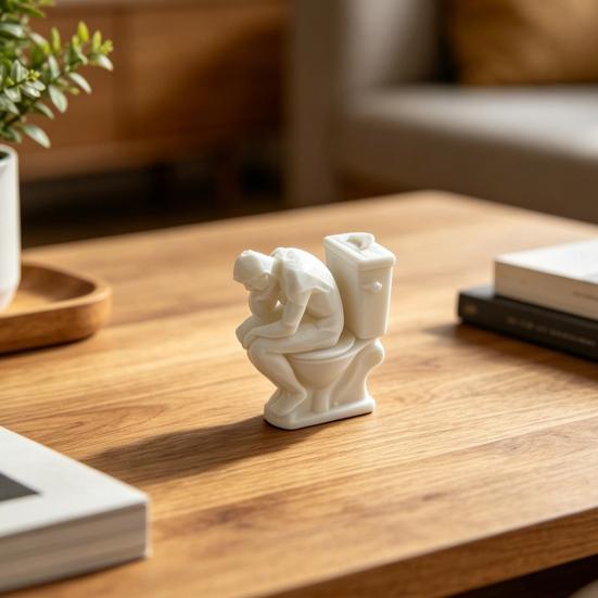 Figurka Myslitele, Vtipný Muž na Toaletě Přemýšlející Socha, 3D Tištěná Novinka Koupelnová Dekorace pro Kancelářskou Knihovnu, Dekorace na Stůl