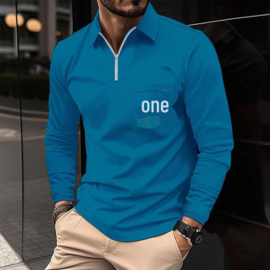 Men's Long-Sleeve Polo Shirt with Zipper Pocket - European and American Style, Cross-Border Autumn Collection