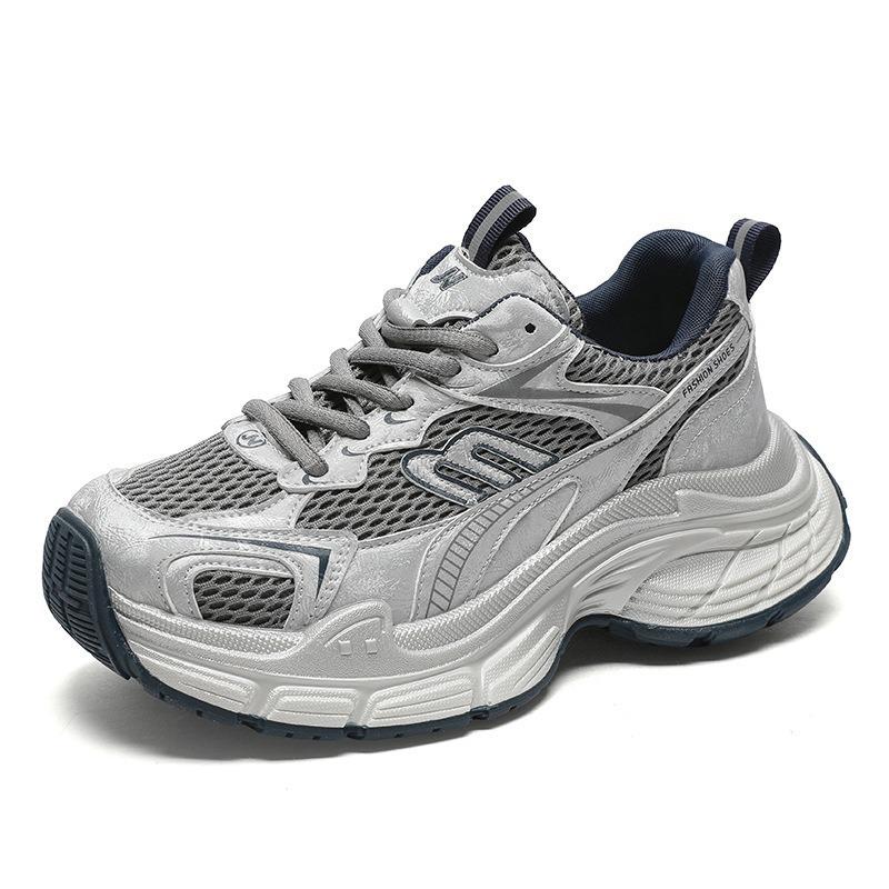 Platform dad shoes women's autumn new leather mesh breathable non-slip running shoes fashion casual sports shoes
