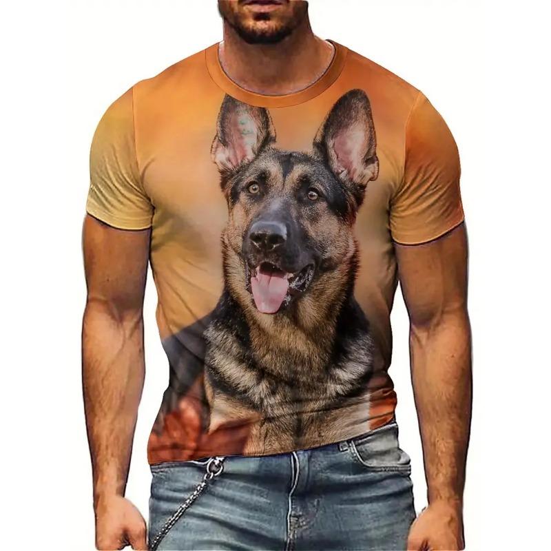 Men's 3D Printed Large Dog Pattern T-shirt Humorous Digital Printed Short Sleeved T-shirt Breathable Polyester Round Neck Casual