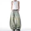 Retro American Scythe Jeans: Unisex Loose Fit, Distressed & Spray-Painted, Punk Wide-Leg Style