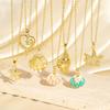 Shell Starfish Pendant Necklace Ocean Themed 14K Gold Plated Copper Zircon
