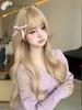 Synthetic Heat-Resistant Long Natural Wave Blonde Wigs with Bangs 24 Inches LongFor Daily Use Natural Realistic False Hairpiece