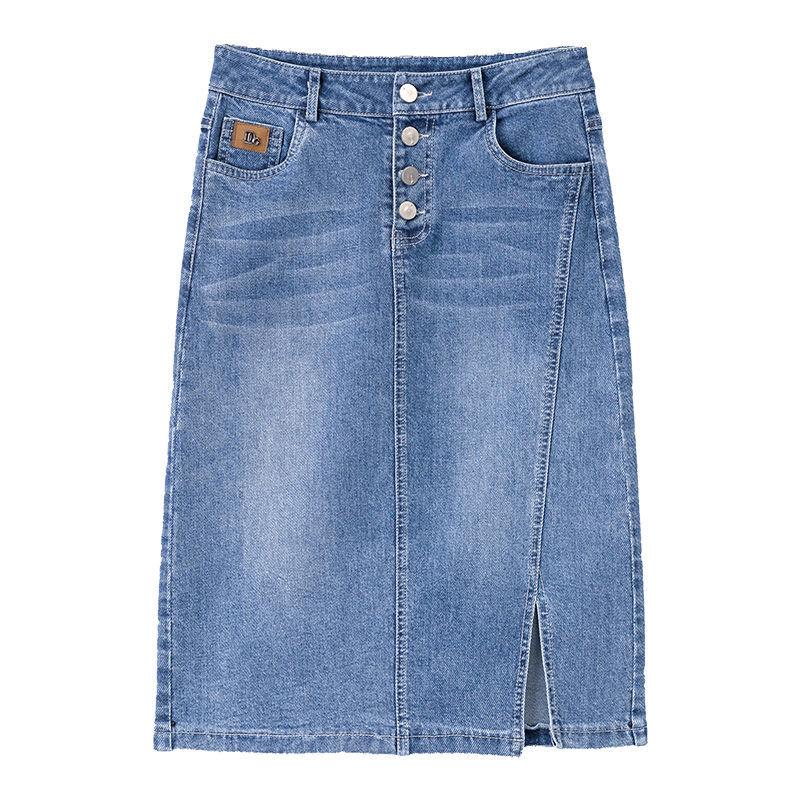Fashionable High-Waisted Women's Spring and Autumn Denim Skirt with Hip-Hugging Slit, Summer Hip-Hugging Step Skirt