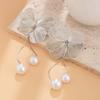 Fashion Flower Petal Long Tassel Drop Earrings for Women 2024 Trend Imitation Pearl Hollow Pendant Earring Wedding Jewelry Gifts