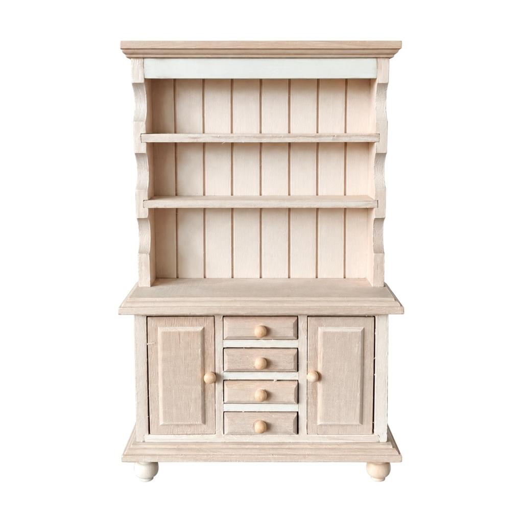 1:12 Scale Wooden Dollhouse Cabinet Detailed Miniature Display with Shelves and Drawers