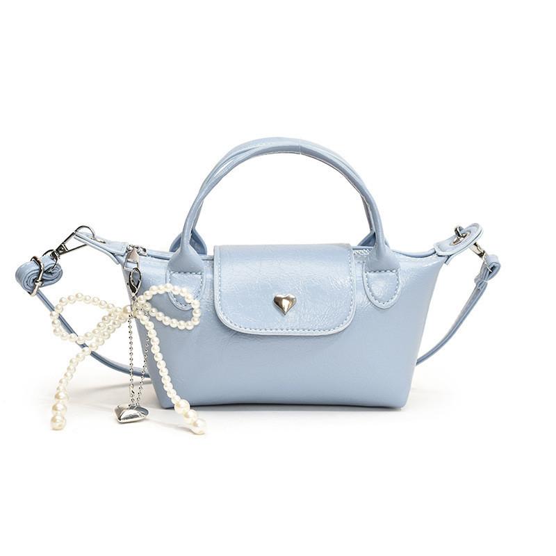 Fashionable Solid Color Kids Shoulder Bag With Stylish Pearl Bow For Boys And Girls