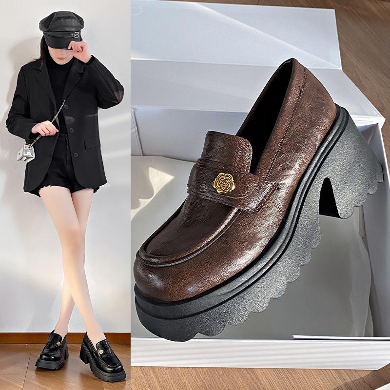 Thick Soled Black Small Leather Shoes for Women 2025 New British Style  Thick Soled High Heels  Fashion Trend Casual Loafers