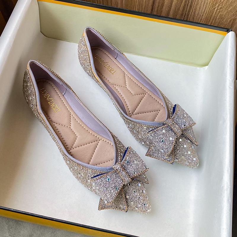 Fashion Luxury pointed single shoe women's 2024 new shallow mouthed versatile soft sole French flat shoes large women's shoes 41-43
