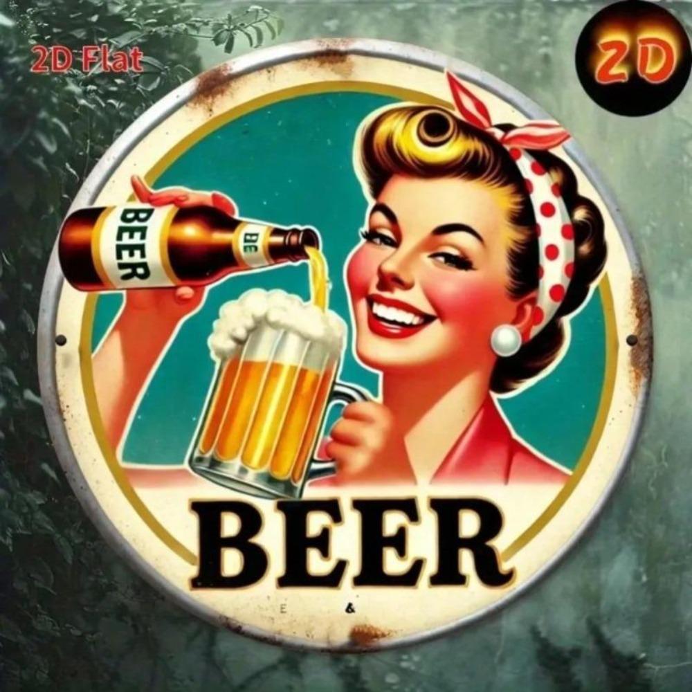 Vintage Beer Lady Metal Sign Pub Cafe Retro Decor