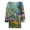 3/4 Length Sleeve Women's Tops Print Vintage Fashion Casual Loose With V Neck Plus Size Shirts Tops