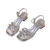 French thick-heeled sandals girl 2025 new summer fashion rhinestone fairy with skirt temperament with cool slippers
