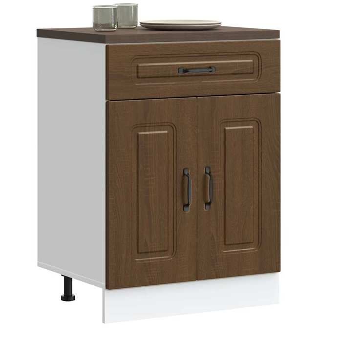 VidaXL Kitchen Cabinet Kalmar Brown Oak Engineered Wood, Base Cabinet for Sink, Base Kitchen Cabinet with Drawer, 853494