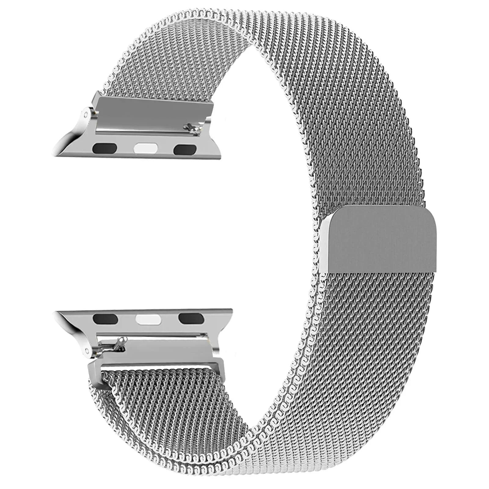 

Milanese strap For Apple Watch bands 49mm 45mm 44mm 42mm 41mm 40mm 38mm Bracelet iwatch Series 9 3 4 6 5 SE 7 8 Ultra 1 2 Correa 38mm 40mm 41mm срібний