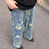 Printed Painted Jeans Men's New Popular Pants Spring and Autumn Wide-leg Pants Thin Straight Pants