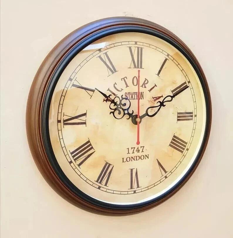 Unique Wooden Wall Clock for Home & Office (Brown)-12 inch Vintage