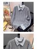 American Style Striped Cable Knit Polo Sweater - Men's Trendy Two-Piece Patchwork with Cleanfit Design