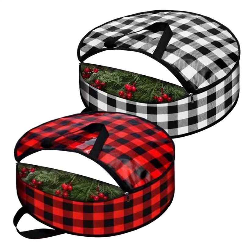 Christmas Wreath Storage Bag Lattice Wreath Dustproof Bag Seasonal Holiday Wreath Storage Container with Handle and Zipper