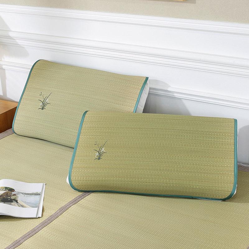 Breathable Summer Orchid Grass Pillow with Pillowcase - Natural Rush Mat for Adults